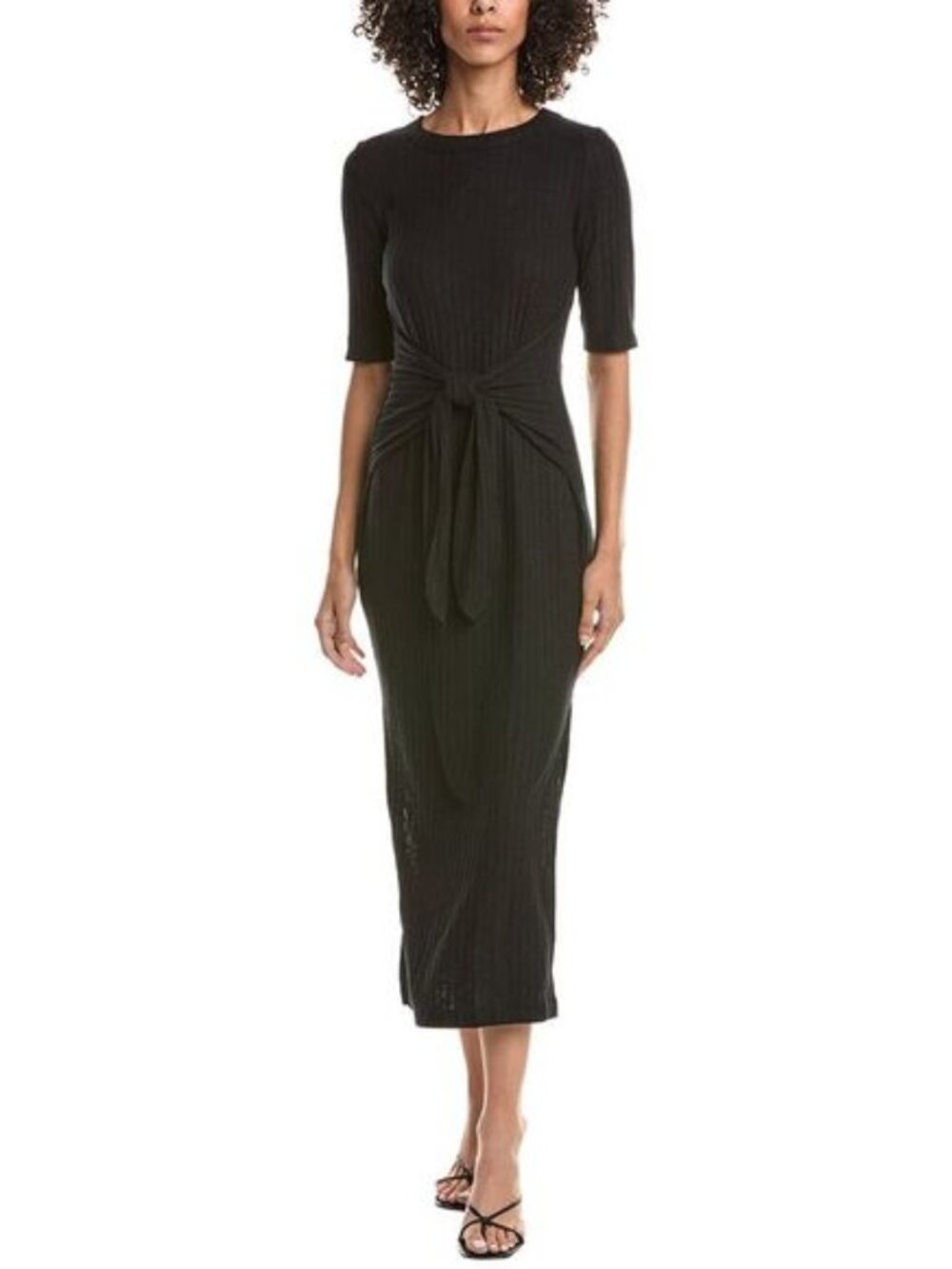 NWT Michael Stars Womens Size XL Black Tie Waist Stretch Knit Midi Dress NEW